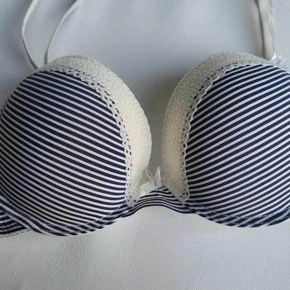 NWOT Laura Ashley Bra 36C Womens Navy Blue White Striped Padded Underwired Lace - Picture 7 of 9